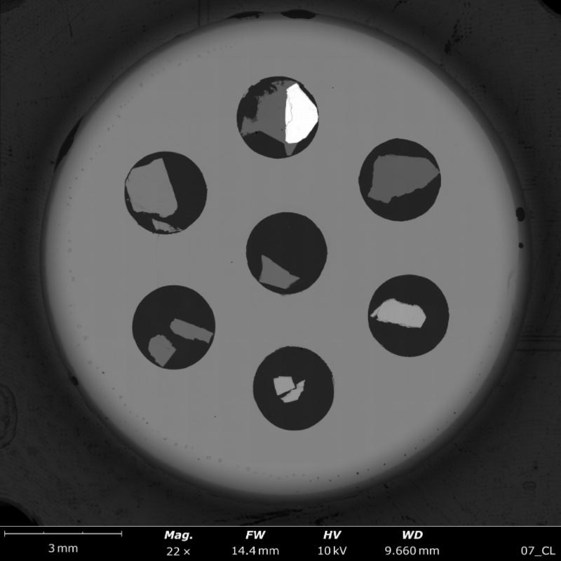 Cathodoluminescence reference with 7 minerals BSD image