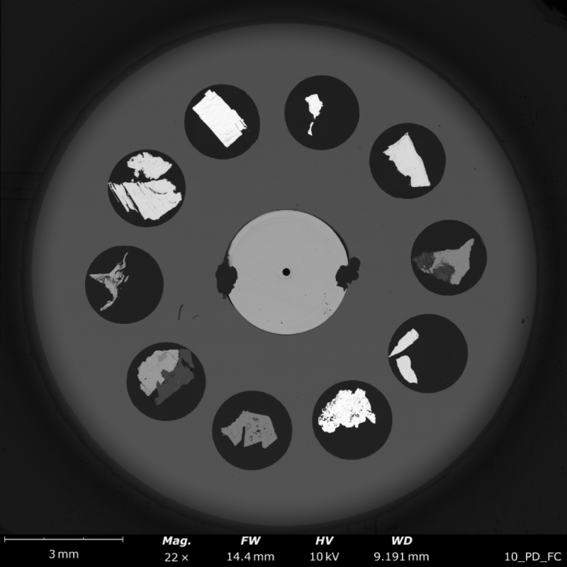 Peak deconvolution reference sample with 10 minerals BSD image